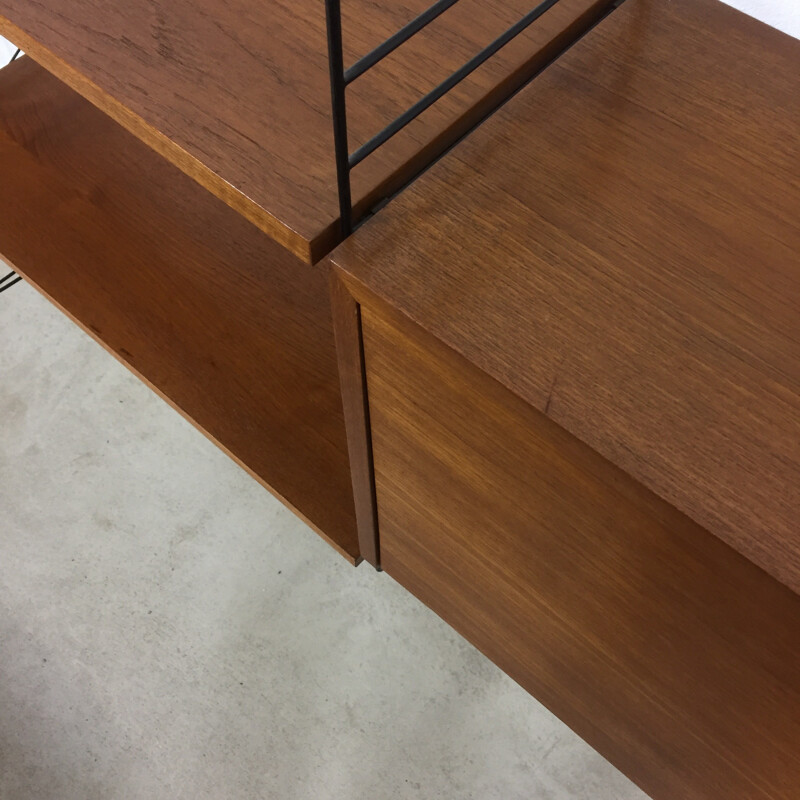 Wall Unit in Teak with cabinet by Nisse Strinning for String Design AB - 1960s