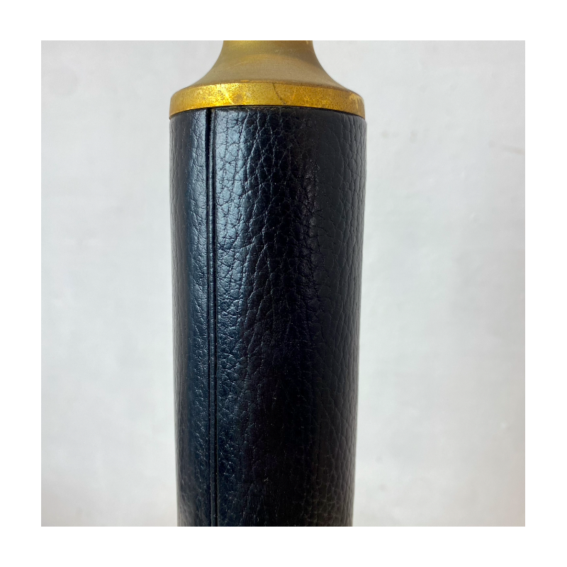 Lampada vintage in pelle nera e ottone di Jacques Adnet, Francia 1940-1950