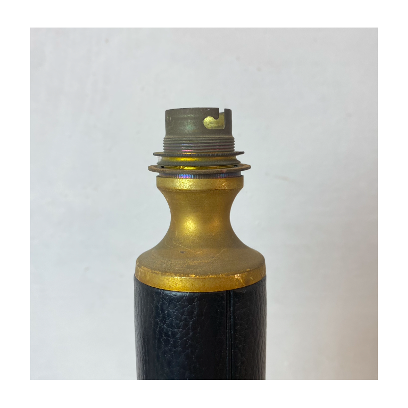Vintage-Lampe aus schwarzem Leder und Messing von Jacques Adnet, Frankreich 1940-1950