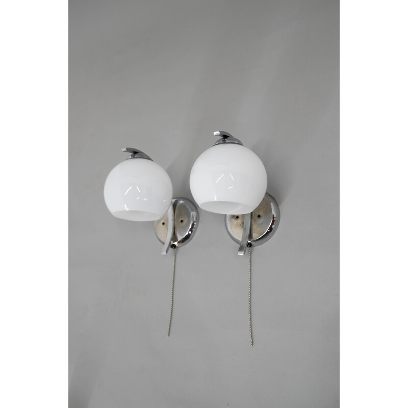 Paar verchromte Art-Déco-Wandlampen, 1930er Jahre