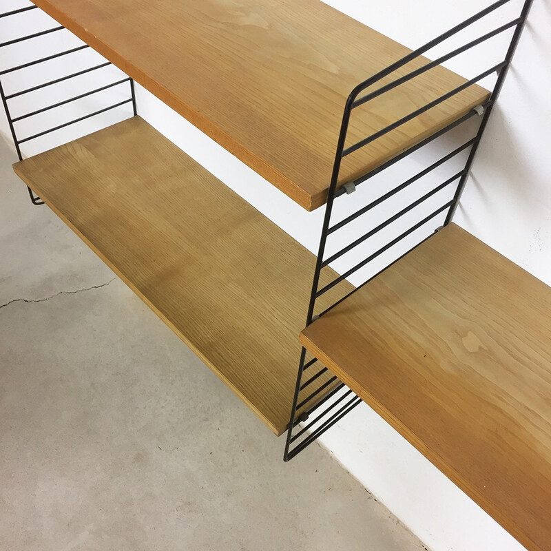 Swedish Ash Wood Wall Unit by Nisse Strinning for String - 1960s