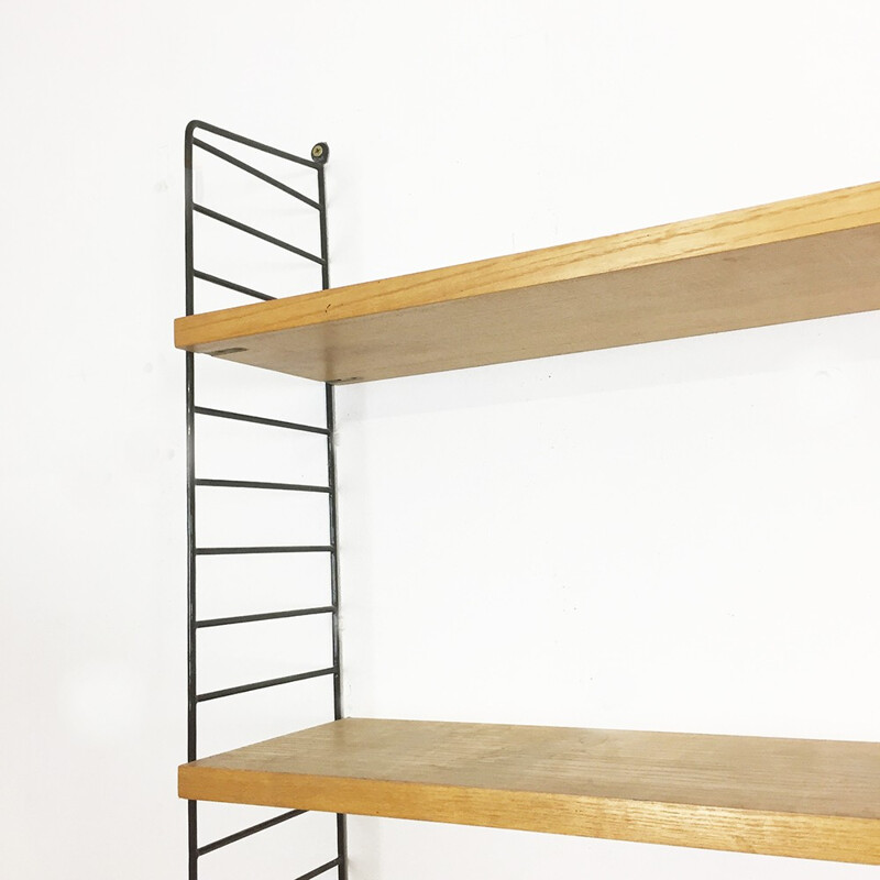Swedish Ash Wood Wall Unit by Nisse Strinning for String - 1960s