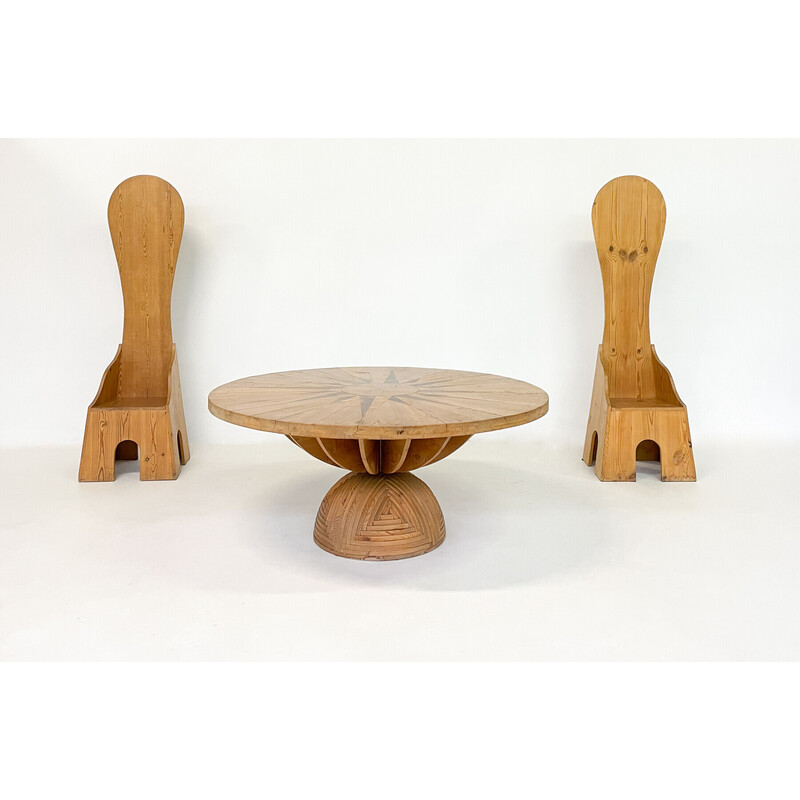 Table vintage "Rosa dei venti" par Mario Ceroli pour Mobili Nella Valle, 1970