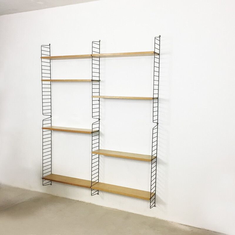 Swedish Ash Wood storage Wall Unit by Nisse Strinning for String - 1960s