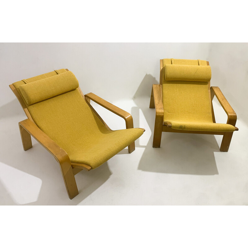 Pair of mid-century Pulkka armchairs by Ilmari Lappalainen for Asko, 1970s