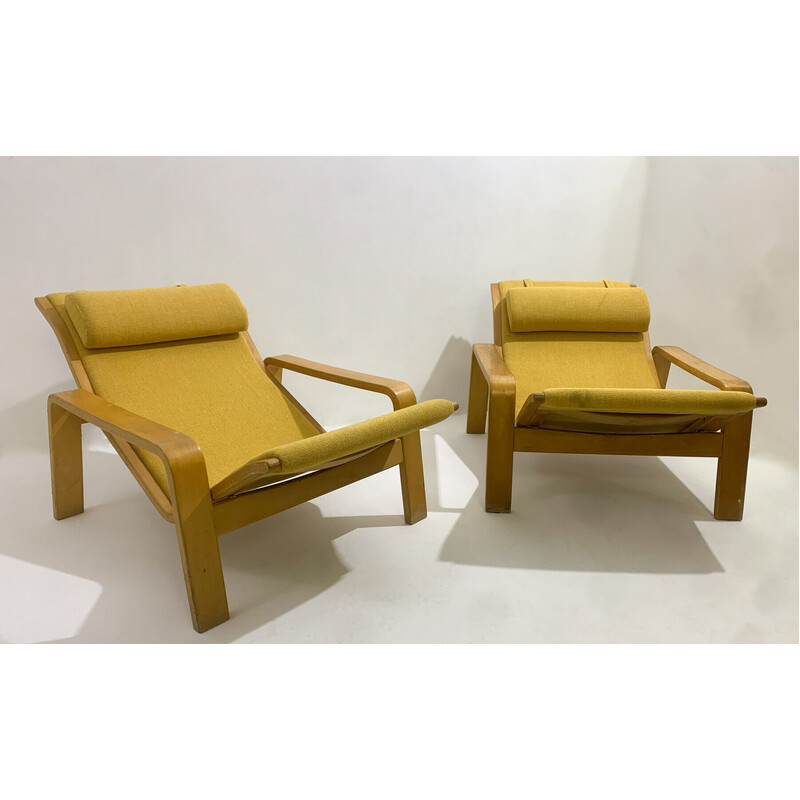 Pair of mid-century Pulkka armchairs by Ilmari Lappalainen for Asko, 1970s