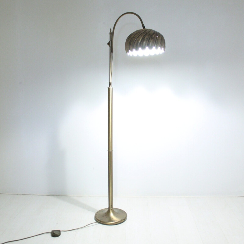 Brass floor lamp with flower shape lampshade- 1970s