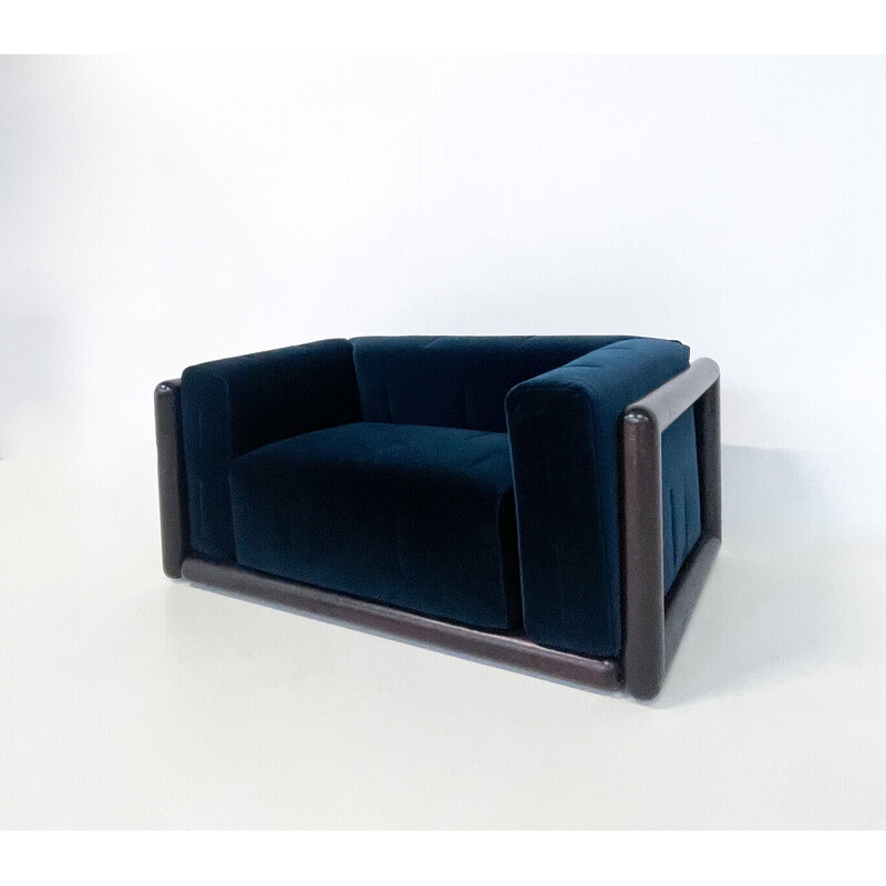 Mid-century blue velvet Cornaro sofa by Carlo Scarpa for S.Gavina, Italy 1970s