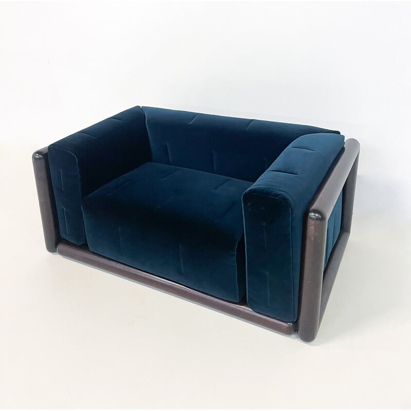 Mid-century blue velvet Cornaro sofa by Carlo Scarpa for S.Gavina, Italy 1970s