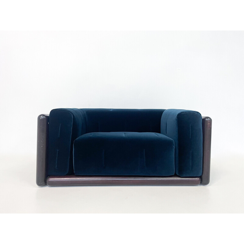 Cornaro Sofa aus blauem Samt, Mitte des Jahrhunderts, Carlo Scarpa für S.Gavina, Italien 1970er