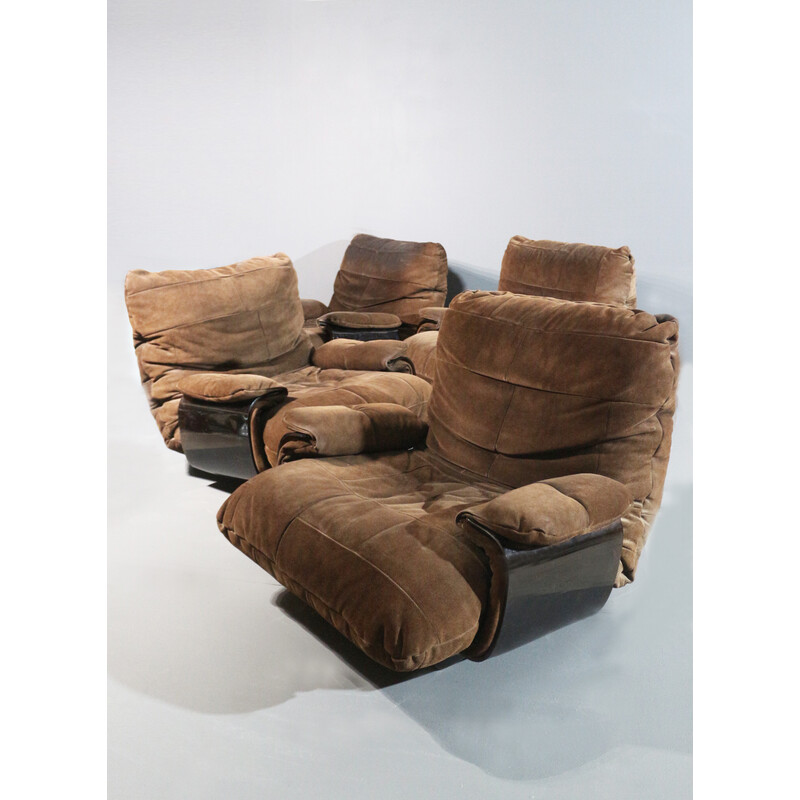 Set van 4 vintage "marsala" fauteuils van Michel Ducaroy