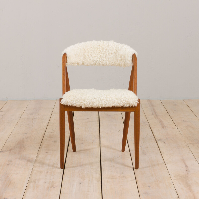 Danish vintage chair model 31 in natural sheepskin upholstery by Kai Kristiansen, 1960s