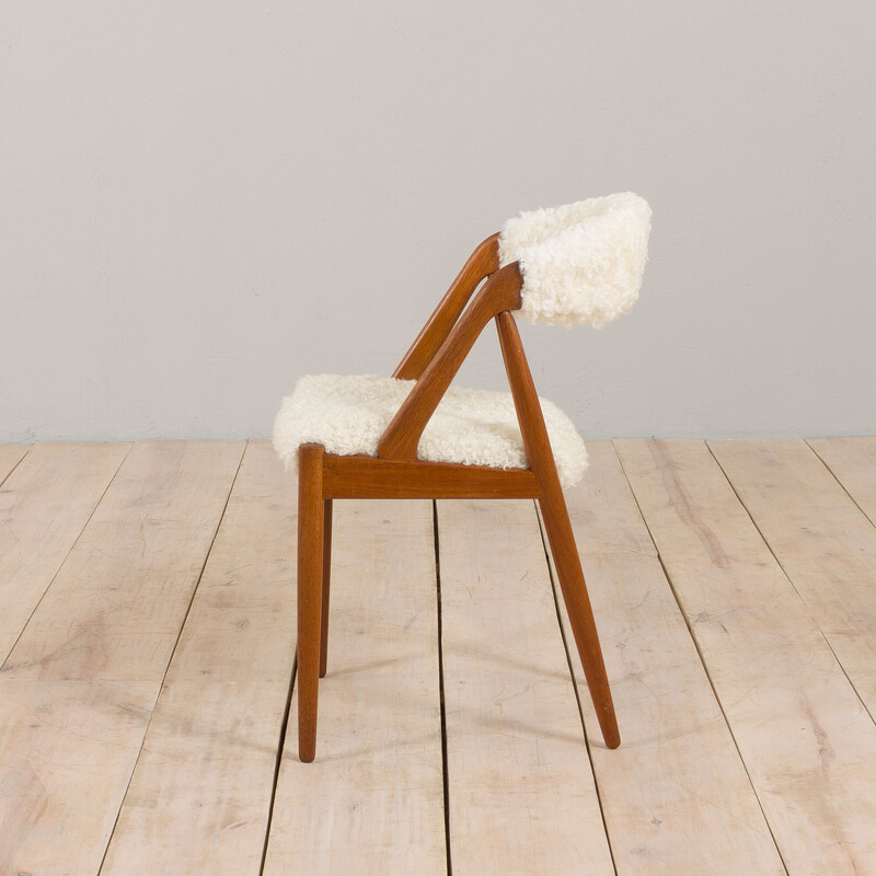 Danish vintage chair model 31 in natural sheepskin upholstery by Kai Kristiansen, 1960s