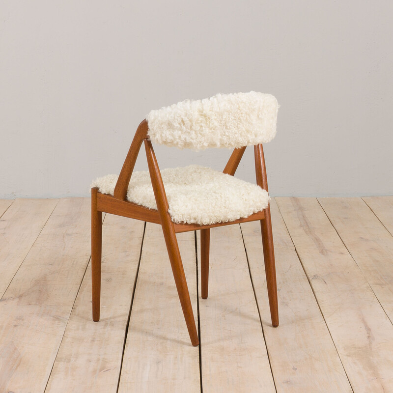 Danish vintage chair model 31 in natural sheepskin upholstery by Kai Kristiansen, 1960s