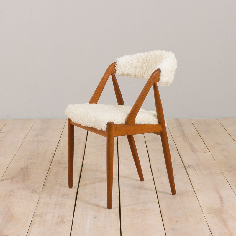 Danish vintage chair model 31 in natural sheepskin upholstery by Kai Kristiansen, 1960s