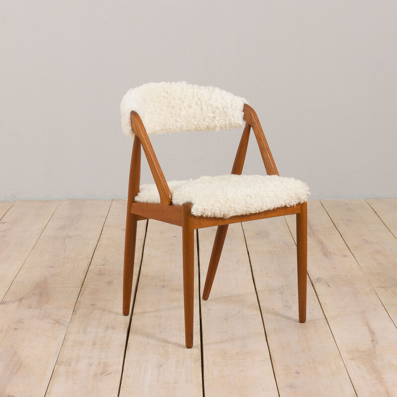 Danish vintage chair model 31 in natural sheepskin upholstery by Kai Kristiansen, 1960s