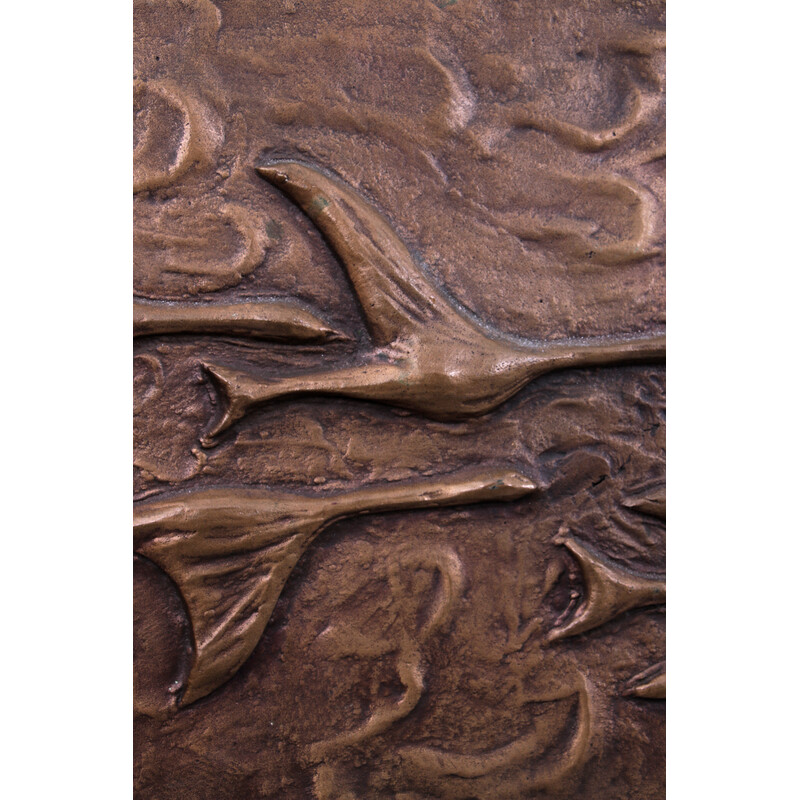 Vintage copper wall decoration flying birds, 1960