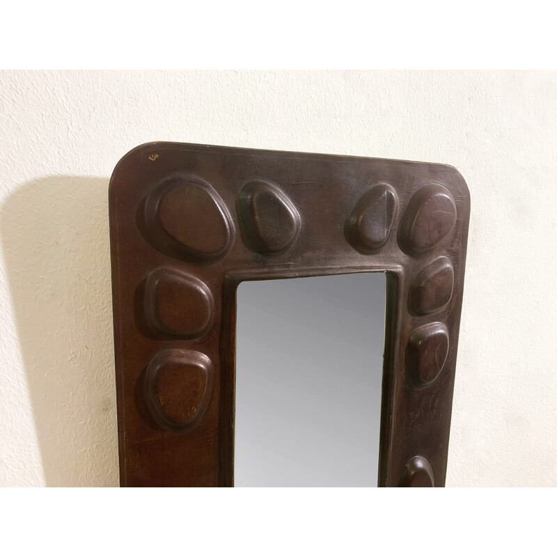 Mid-century Hungarian mirror in leather, 1960s