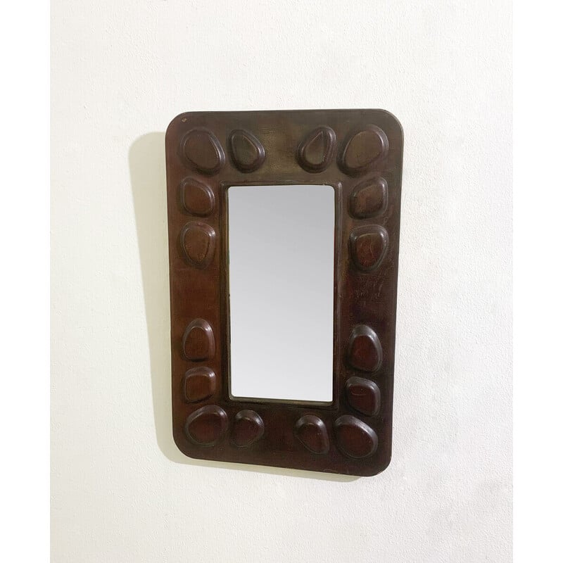 Mid-century Hungarian mirror in leather, 1960s