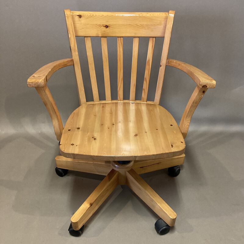 Vintage solid pine swivel and reclining armchair, 1970