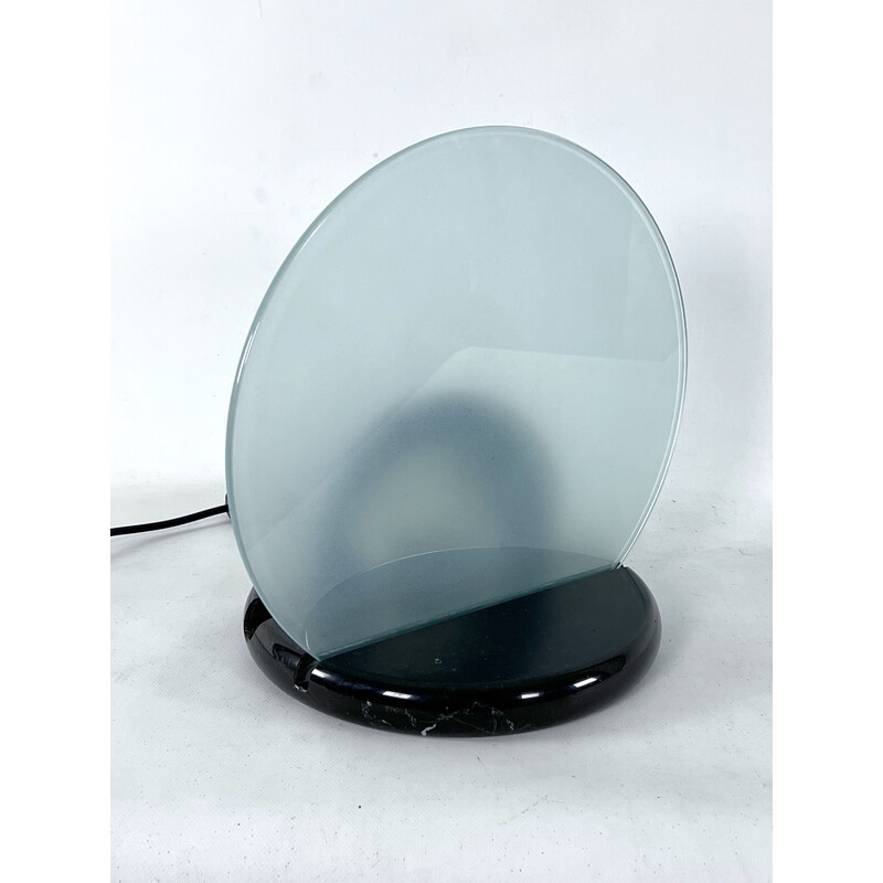Mid-century Gong table lamp in marble and glass by Bruno Gecchelin for Skipper, Italy 1981