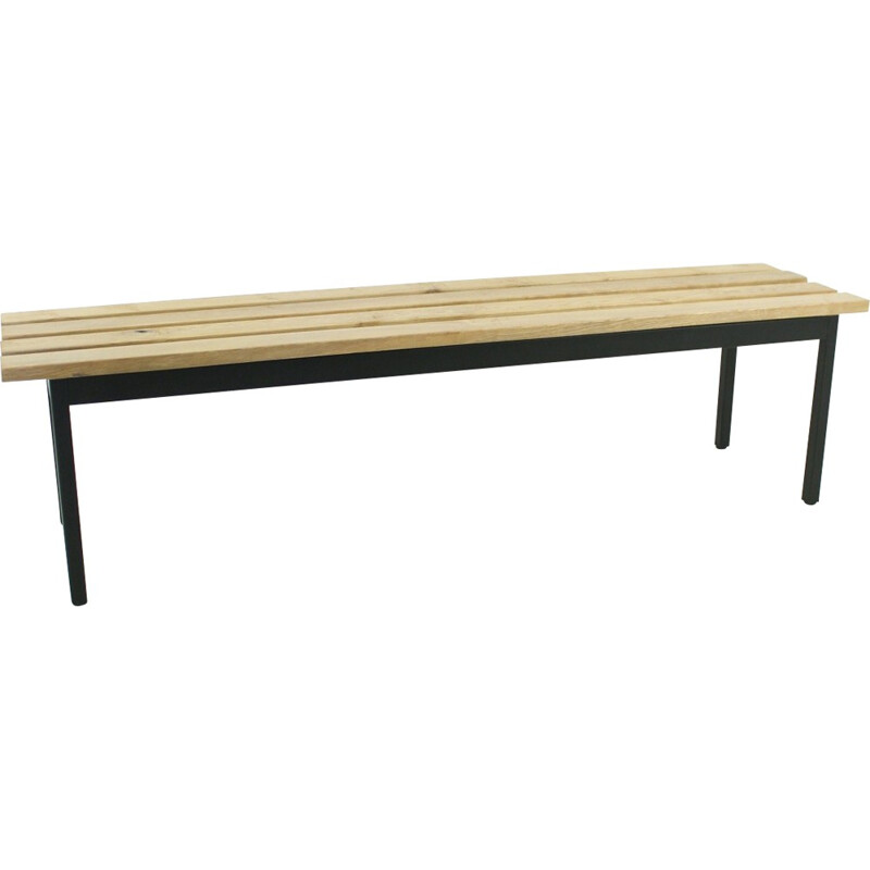 Long mid century solid oak bench - 1960s