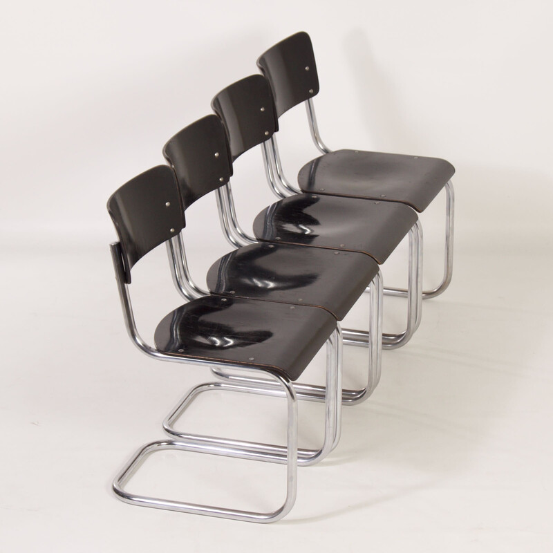 Set of 4 vintage S43 tubular chairs by Mart Stam for Thonet, 1930s
