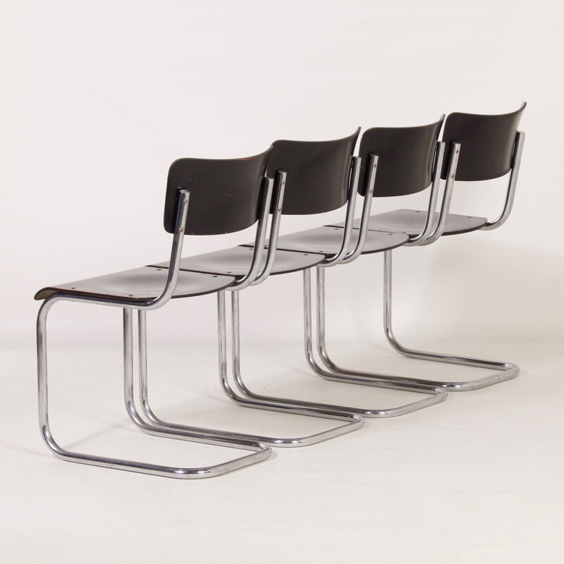 Set of 4 vintage S43 tubular chairs by Mart Stam for Thonet, 1930s