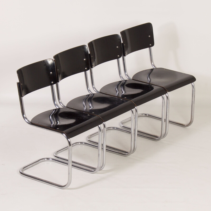 Set of 4 vintage S43 tubular chairs by Mart Stam for Thonet, 1930s