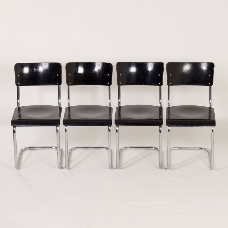 Set of 4 vintage S43 tubular chairs by Mart Stam for Thonet, 1930s