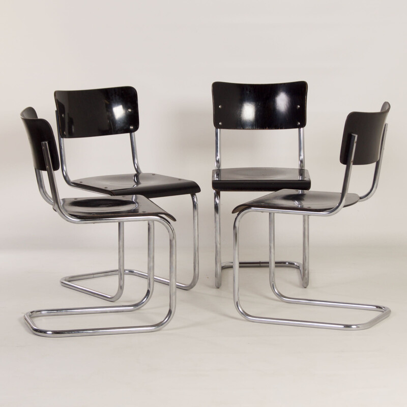 Conjunto de 4 cadeiras tubulares vintage S43 de Mart Stam para Thonet, 1930s