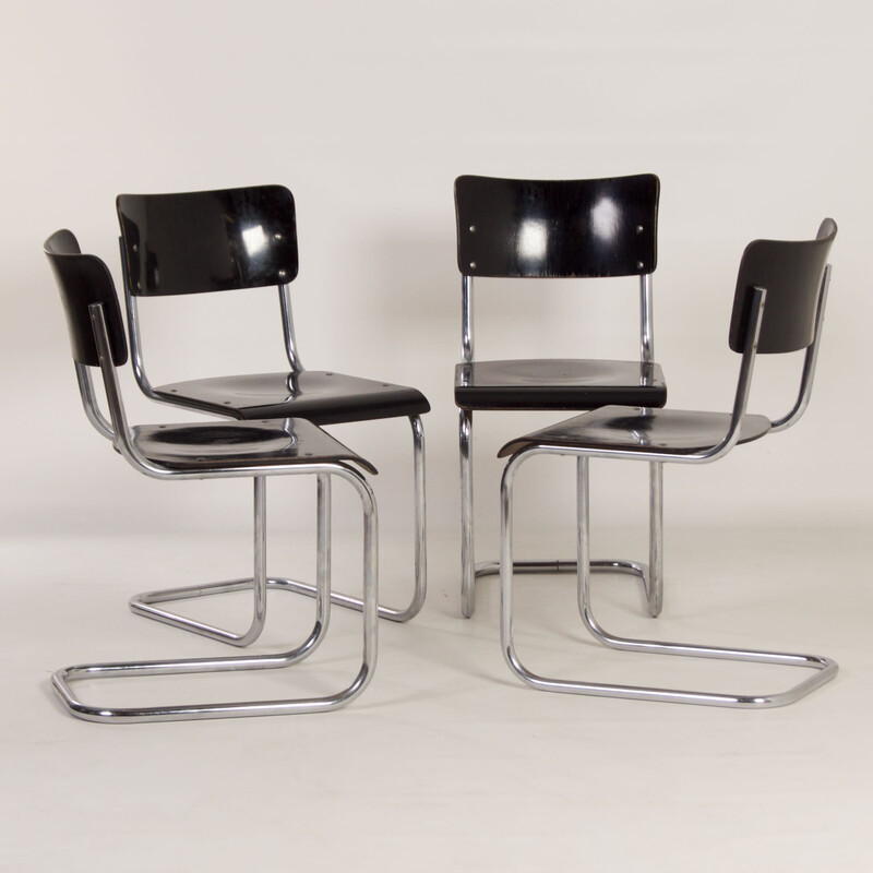 Set of 4 vintage S43 tubular chairs by Mart Stam for Thonet, 1930s