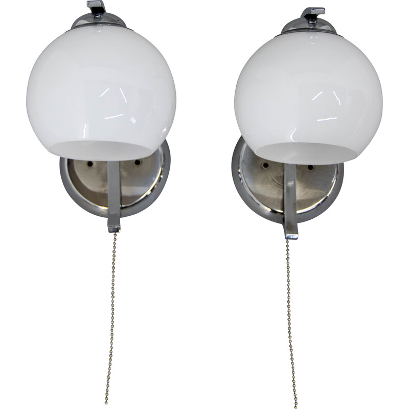 Paar verchromte Art-Déco-Wandlampen, 1930er Jahre