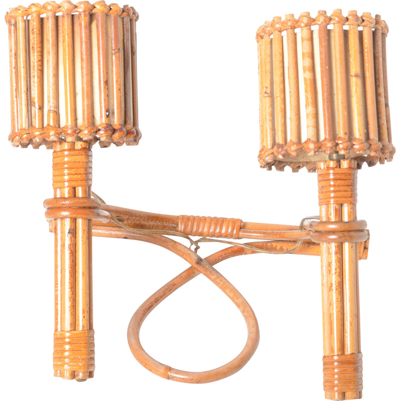 Lampada da parete in rattan vintage di Louis Sognot