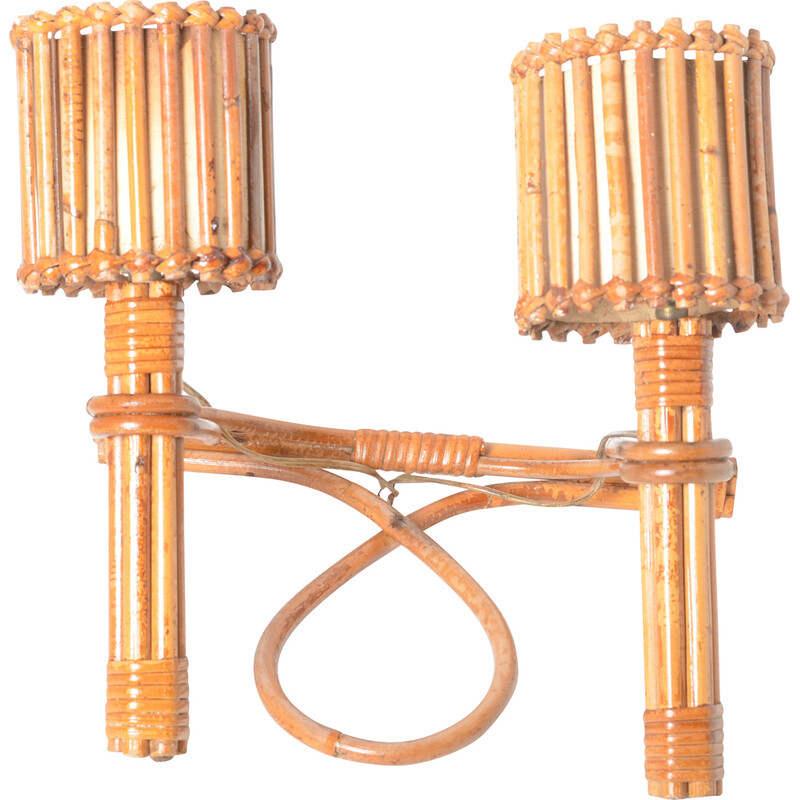 Vintage wall lamp in rattan by Louis Sognot