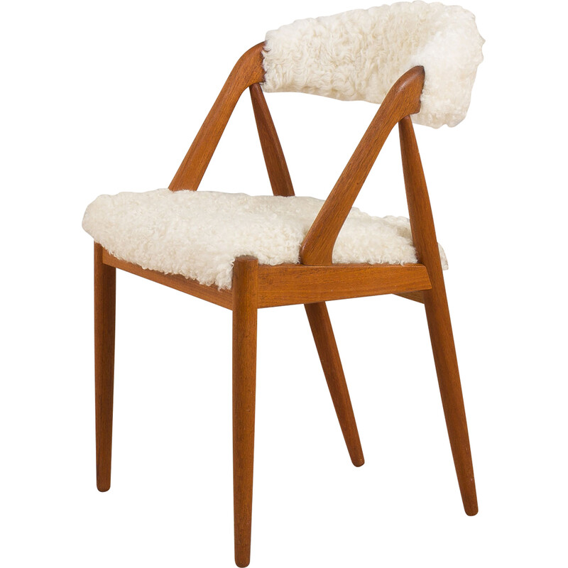 Danish vintage chair model 31 in natural sheepskin upholstery by Kai Kristiansen, 1960s