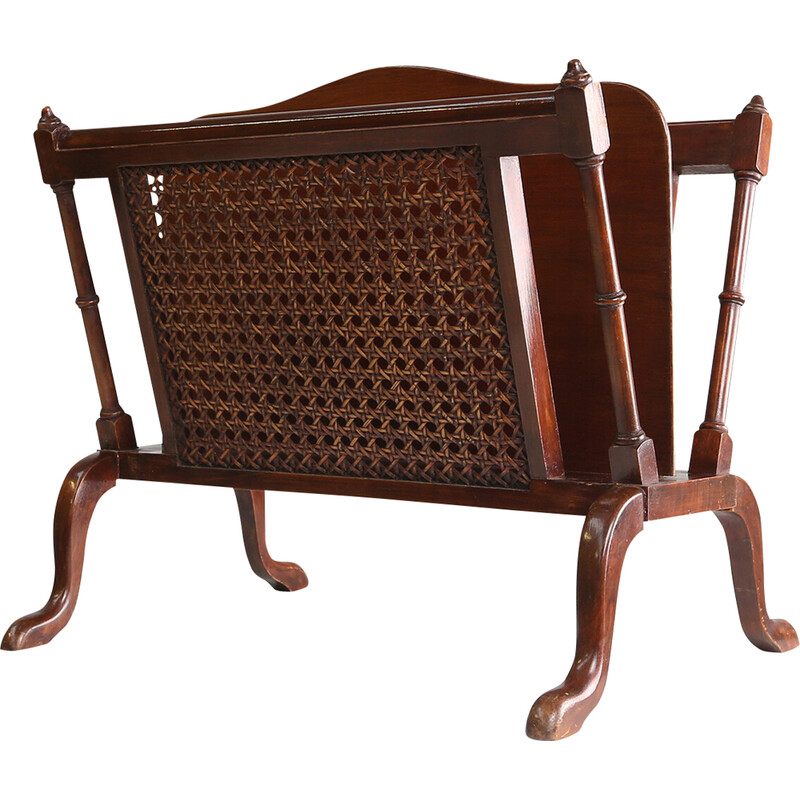 Vintage magazine rack with rattan, 1950s