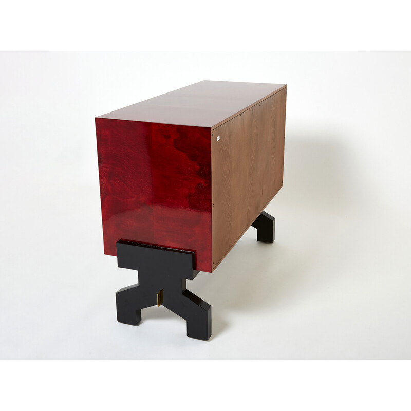 Vintage red parchment and brass bar by Aldo Tura, 1960