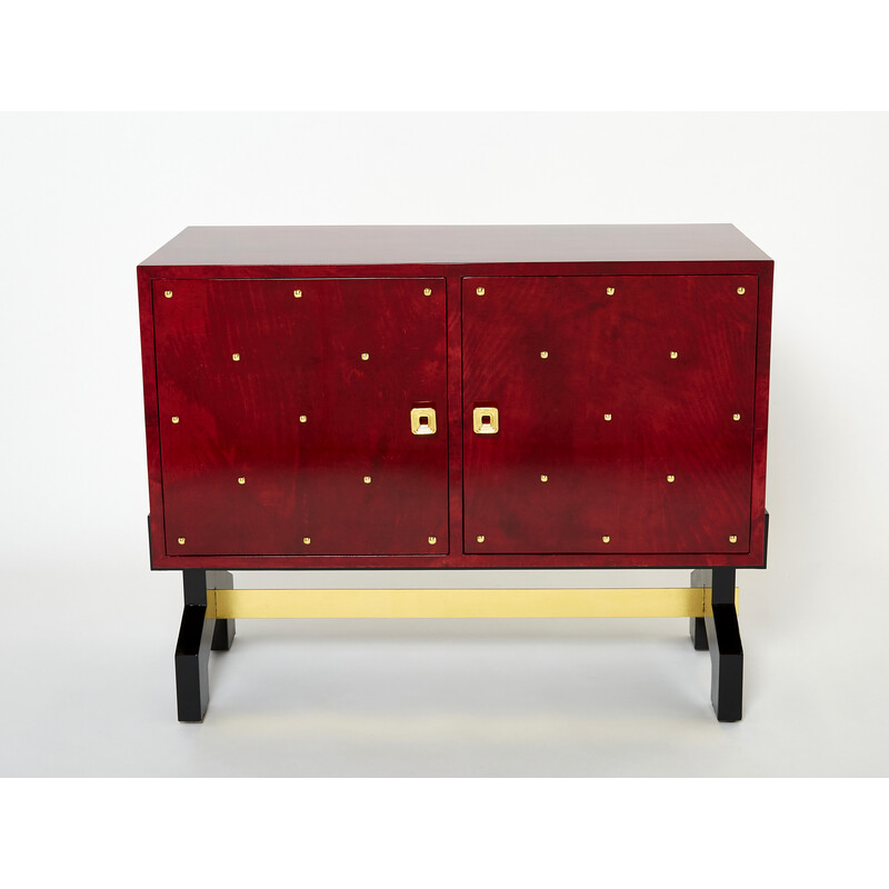 Vintage red parchment and brass bar by Aldo Tura, 1960