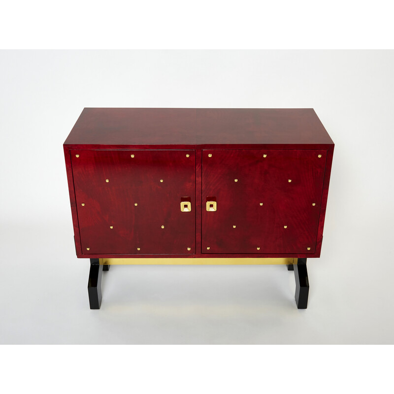 Vintage red parchment and brass bar by Aldo Tura, 1960