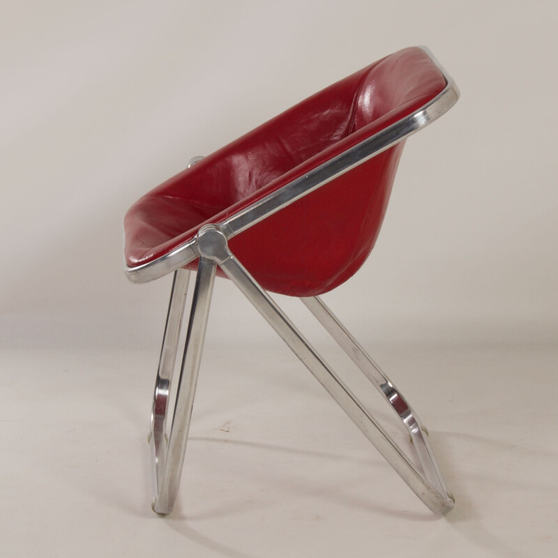 Sillón vintage Plona en piel roja de Giancarlo Piretti para Castelli, años 70