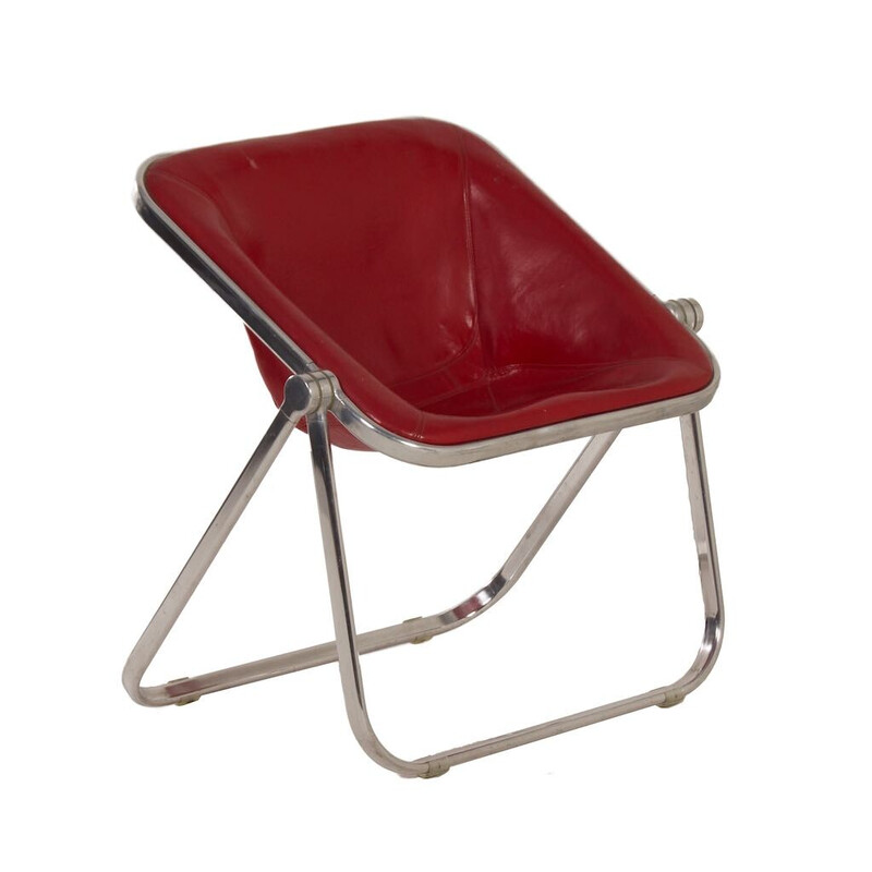 Vintage Plona fauteuil in rood leer van Giancarlo Piretti voor Castelli, 1970