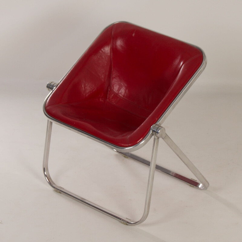 Vintage Plona fauteuil in rood leer van Giancarlo Piretti voor Castelli, 1970