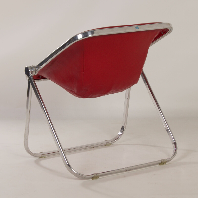 Vintage Plona armchair in red leather by Giancarlo Piretti for Castelli, 1970s