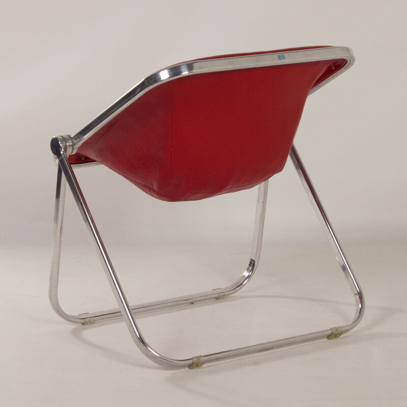 Vintage Plona Sessel in rotem Leder von Giancarlo Piretti für Castelli, 1970er Jahre