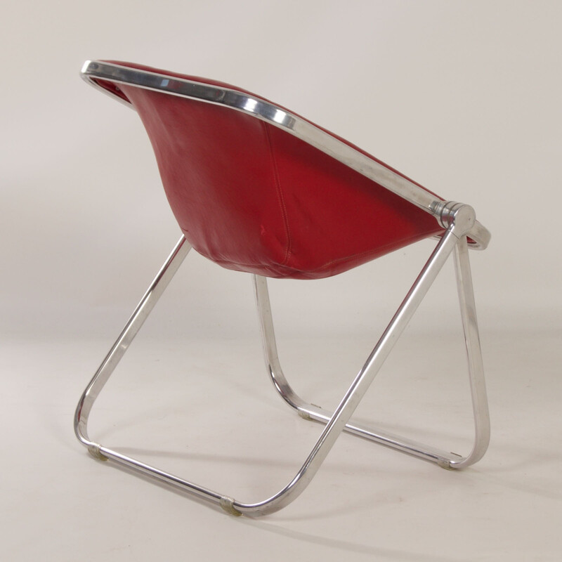 Vintage Plona armchair in red leather by Giancarlo Piretti for Castelli, 1970s