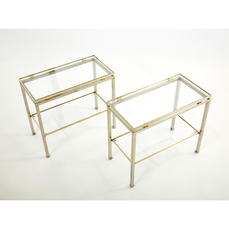 Pair of vintage steel and brass sofa ends by Guy Lefevre for Maison Jansen, 1970