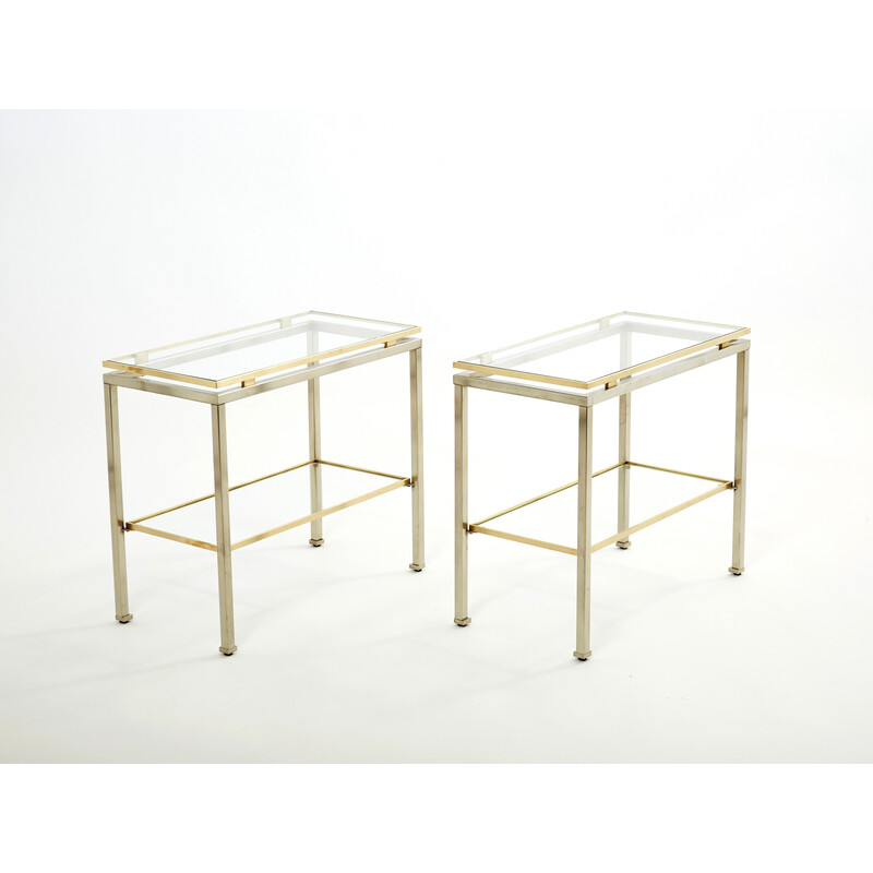 Pair of vintage steel and brass sofa ends by Guy Lefevre for Maison Jansen, 1970