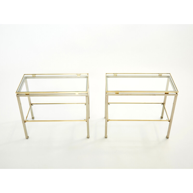 Pair of vintage steel and brass sofa ends by Guy Lefevre for Maison Jansen, 1970