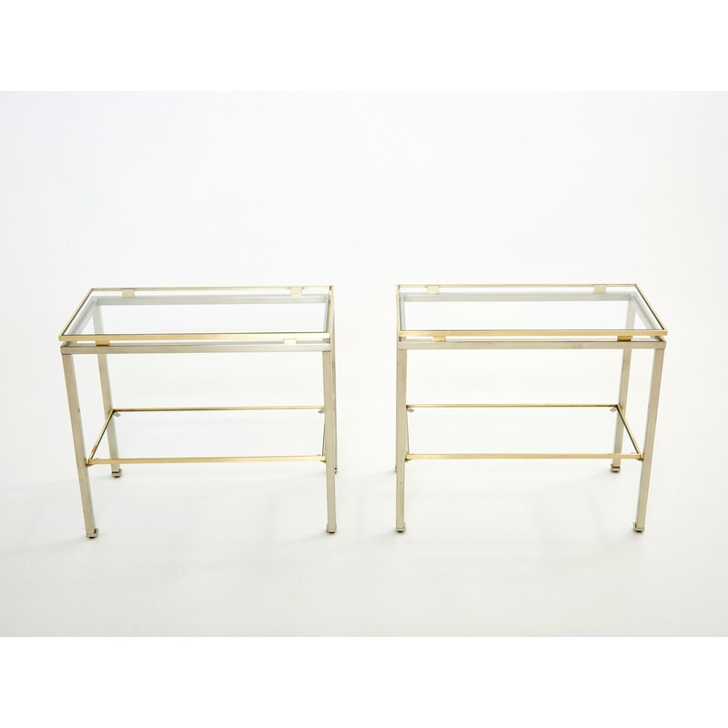 Pair of vintage steel and brass sofa ends by Guy Lefevre for Maison Jansen, 1970